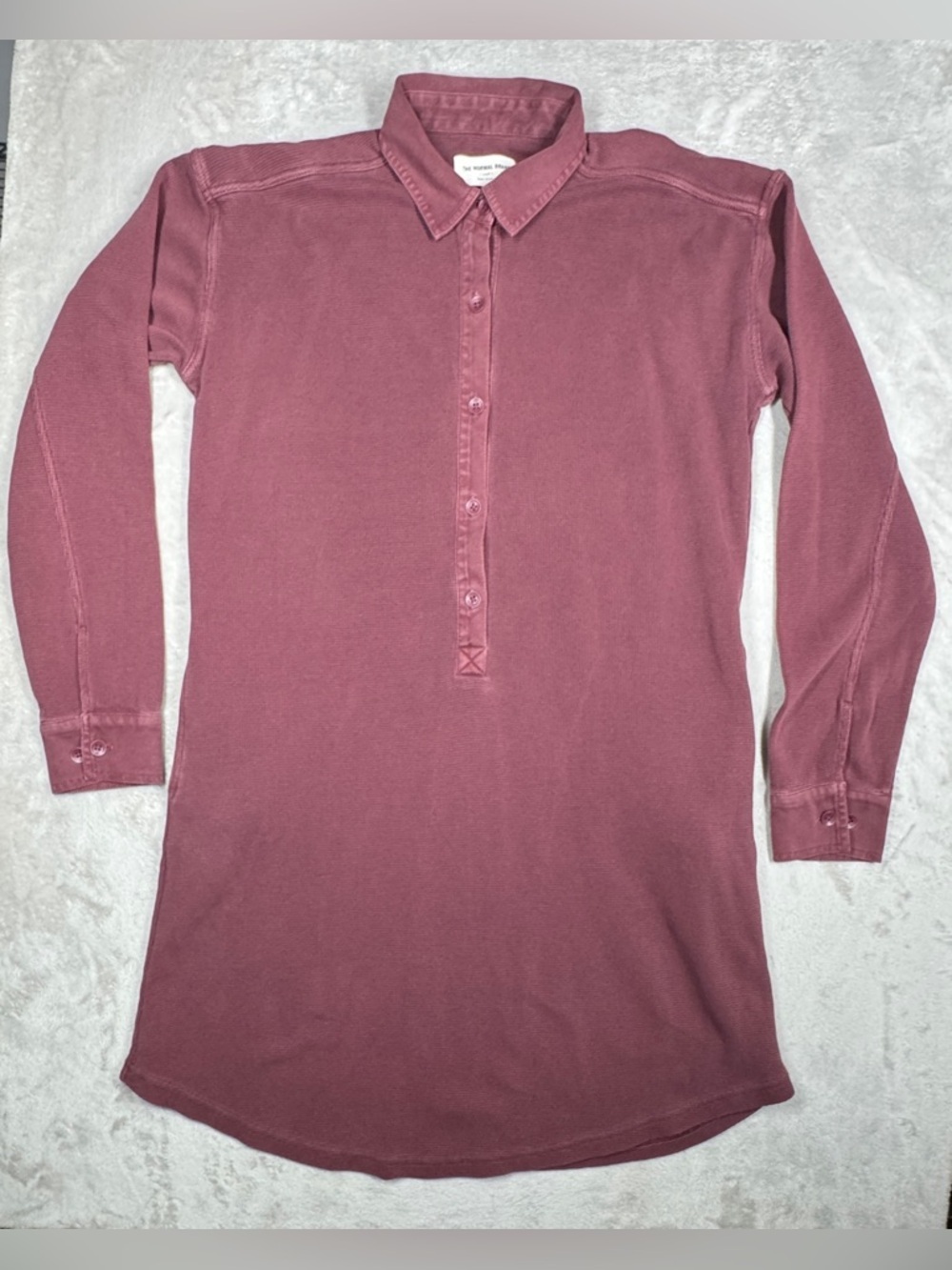 The Normal Brand Waffle Knit Maroon 100% Cotton Collared Mini Dress Size Small